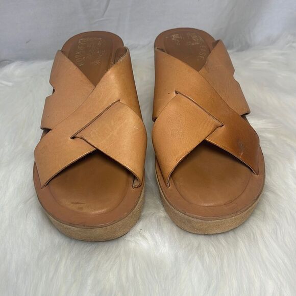 Kork-Ease Tan Woven Strap Platform Mule Slides Sz 39/ US 8 - Picture 2 of 7